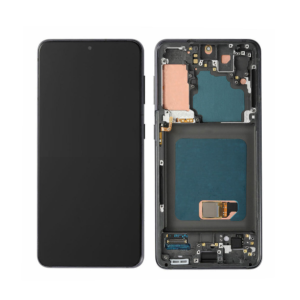 Ekranas Samsung G991 S21 5G su lietimui jautriu stikliuku ir rėmeliu Phantom Grey originalus (service pack)