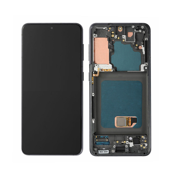 Ekranas Samsung G991 S21 5G su lietimui jautriu stikliuku ir rėmeliu Phantom Grey originalus (service pack)
