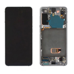 Ekranas Samsung G991 S21 5G su lietimui jautriu stikliuku ir rėmeliu Phantom White originalus (service pack) Grade C