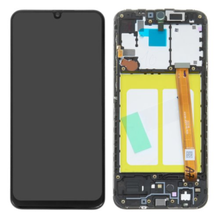 Ekranas Samsung A202 A20e 2019 su lietimui jautriu stikliuku ir rėmeliu juodas originalus (service pack)